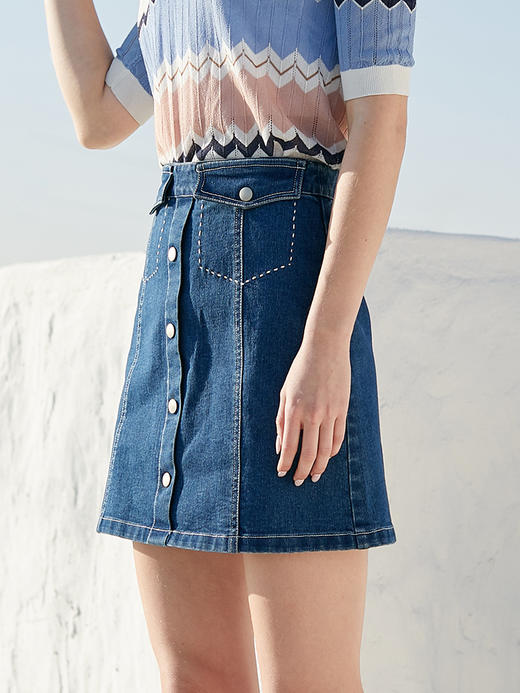 欧芮儿夏新款高腰显瘦牛仔半身裙女百搭短裙洋气口袋包臀裙 商品图2