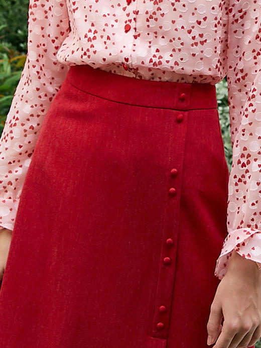 欧芮儿新款高腰显瘦红色半身裙女中长款不规则包臀裙 商品图2