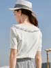 欧芮儿夏新款短袖针织衫女T恤打底衫荷叶边白色V领上衣薄款 商品缩略图3