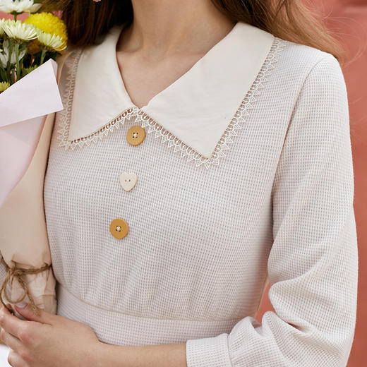 欧芮儿春新款娃娃领七分袖收腰连衣裙女 商品图3