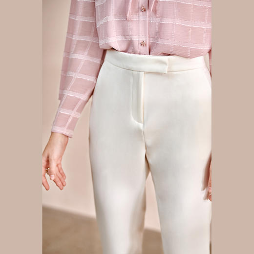 欧芮儿白色休闲裤女春季新款高腰显瘦简洁时髦通勤职场直筒烟管裤 商品图2
