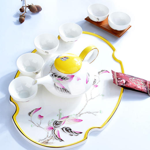 陶园梦墨叶金辉茶具8件套功夫茶套装家用办公 商品图2
