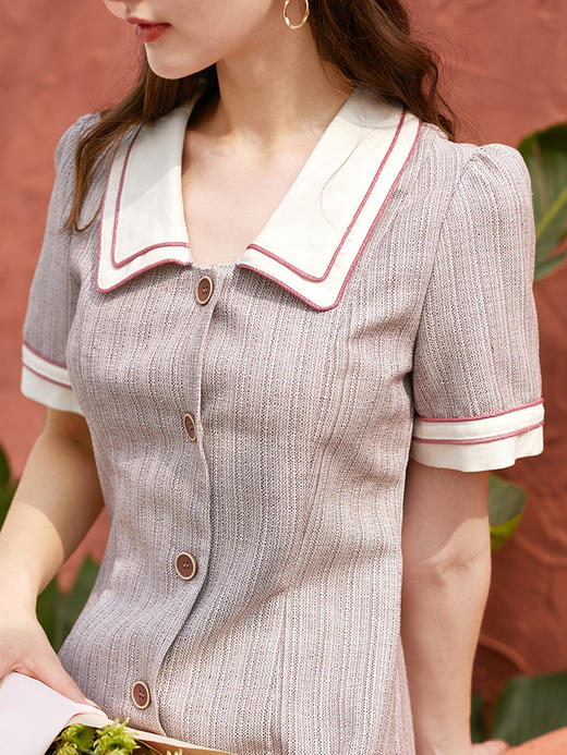 欧芮儿夏新款短袖小个子连衣裙女中长款气质收腰显瘦A字裙 商品图3