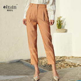 欧芮儿春新款高腰显瘦条纹休闲裤