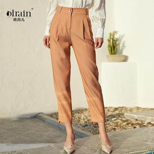 欧芮儿春新款高腰显瘦条纹休闲裤 商品图0