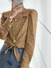 欧芮儿方领格子衬衫女早新品气质淑女长袖蝴蝶结短款上衣 商品缩略图3