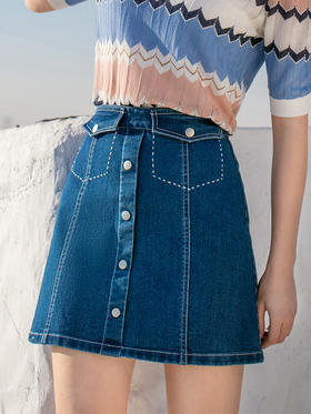 欧芮儿夏新款高腰显瘦牛仔半身裙女百搭短裙洋气口袋包臀裙