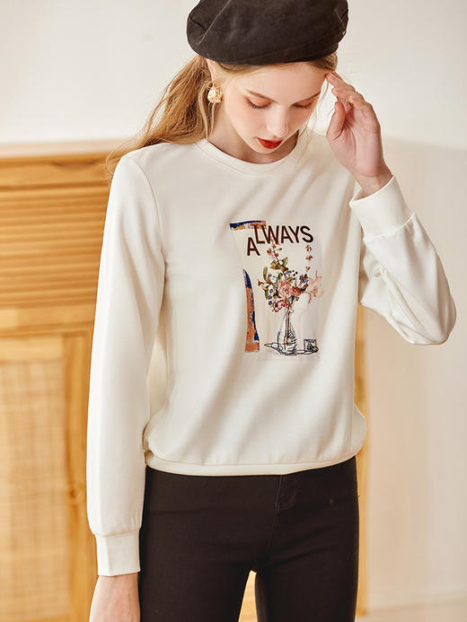 欧芮儿印花长袖卫衣女春季新款套头圆领减龄俏皮洋气休闲保暖上衣 商品图0