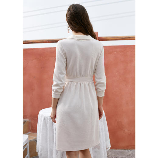 欧芮儿春新款娃娃领七分袖收腰连衣裙女 商品图4