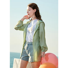 欧芮儿新款长袖连帽外套女绿色防晒衫宽松显瘦百搭上衣