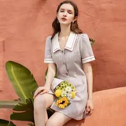 欧芮儿夏新款短袖小个子连衣裙女中长款气质收腰显瘦A字裙 商品图0