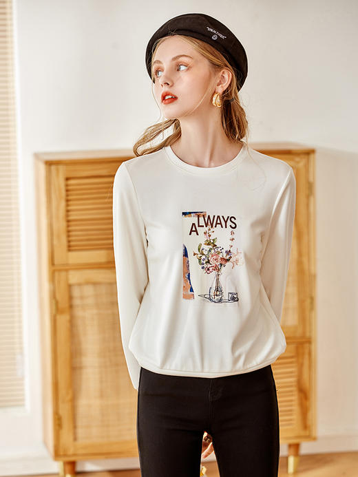 欧芮儿印花长袖卫衣女春季新款套头圆领减龄俏皮洋气休闲保暖上衣 商品图1