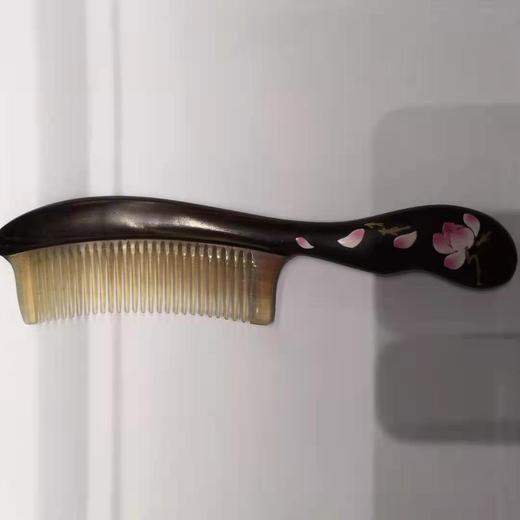 精致印花/掐银丝紫光檀镶羊角手柄梳 商品图1