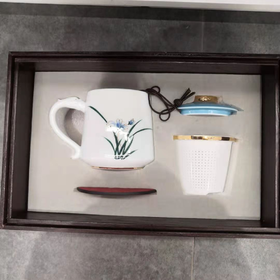 手绘世外桃源马克杯/竹叶杯