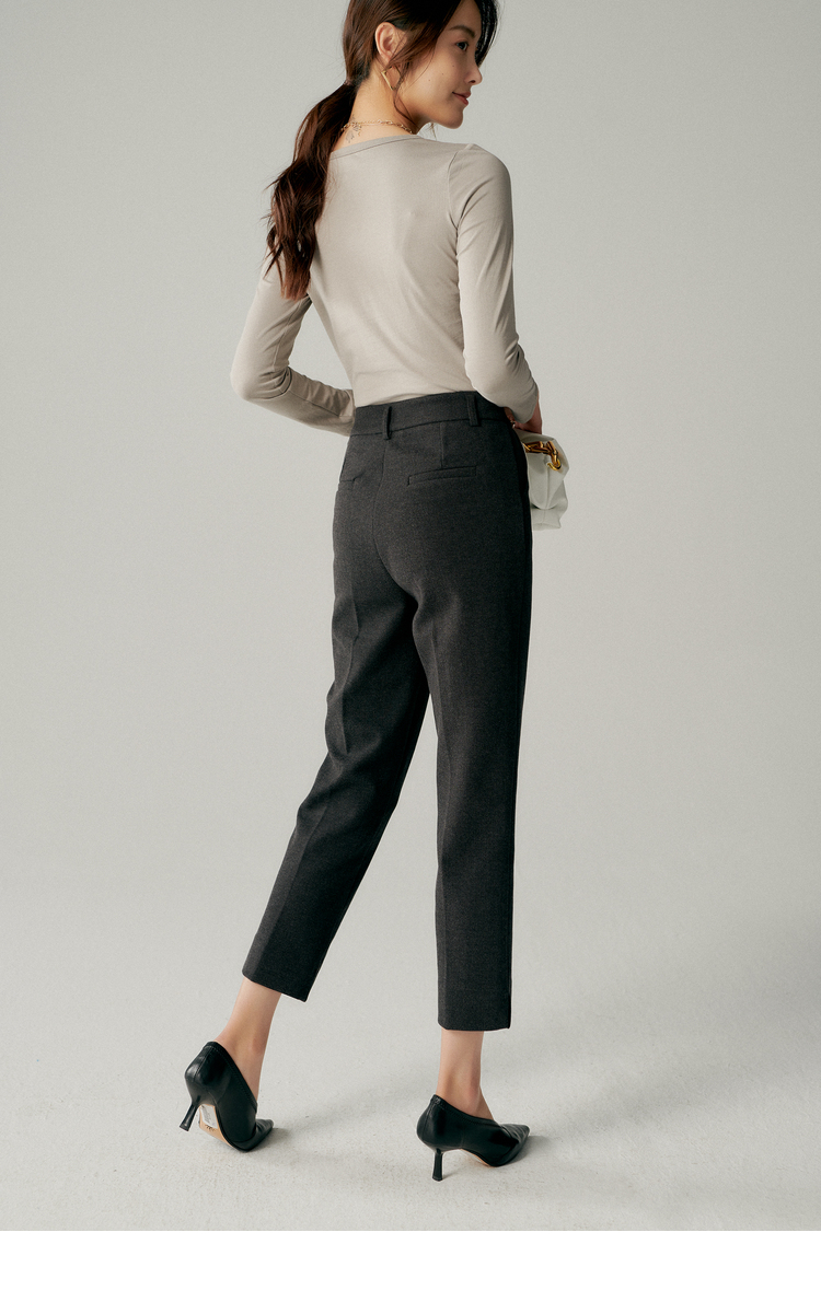 初棉加厚磨毛海岛呢绒烟管裤女直筒显瘦 秋冬高腰保暖毛呢西装裤