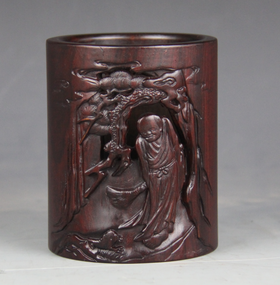 刘海戏金蟾°黑檀小笔筒