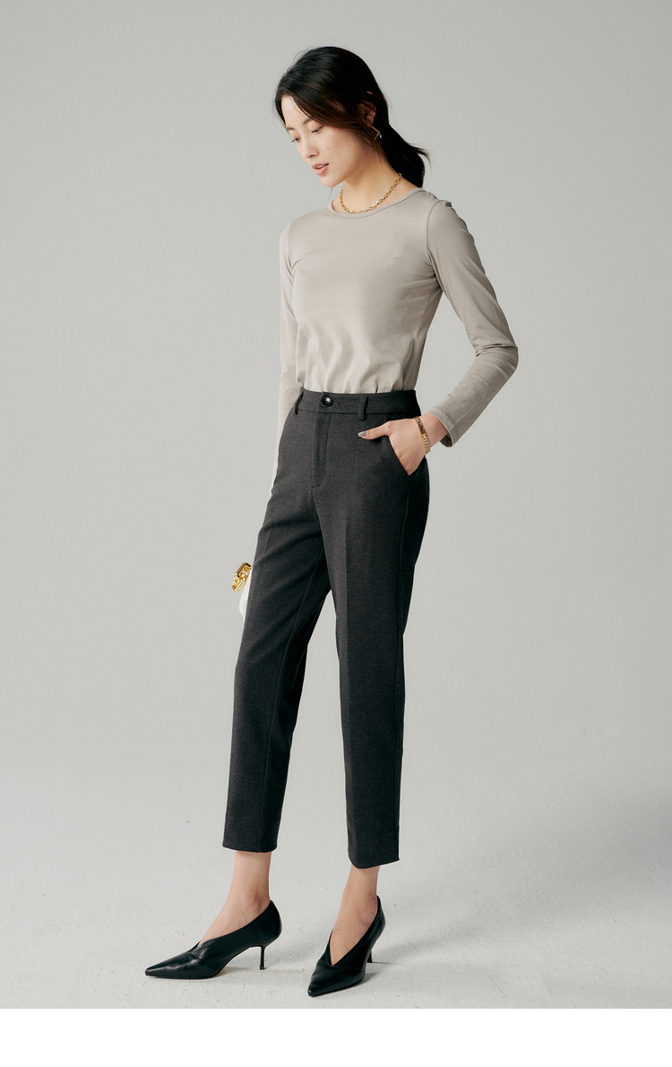 初棉加厚磨毛海岛呢绒烟管裤女直筒显瘦 秋冬高腰保暖毛呢西装裤