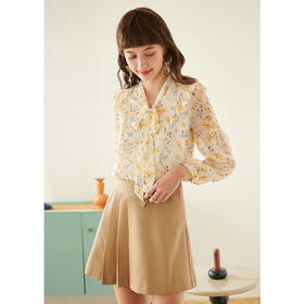 欧芮儿新款长袖雪纺衫花色系带衬衫气质时尚上衣女