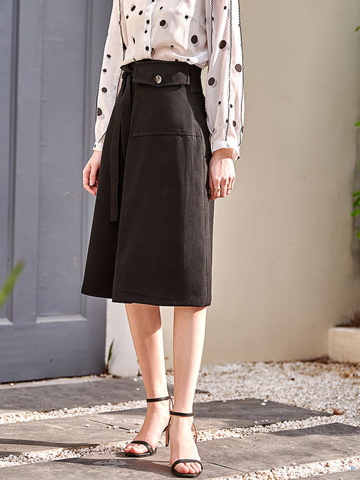 欧芮儿黑色半身裙春季新款高腰显瘦时髦经典气质设计感A字中长裙 商品图1