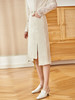 欧芮儿杏仁白半身裙女春季新款气质复古显瘦不规则开叉牛仔铅笔裙 商品缩略图3