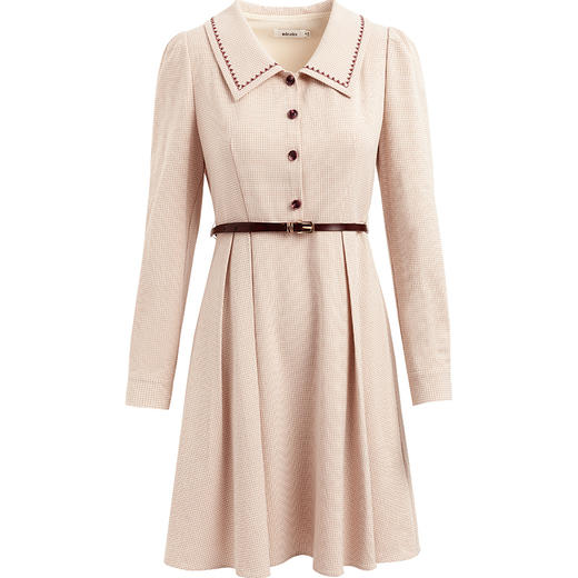 欧芮儿刺绣翻领连衣裙女春季新款收腰显瘦复古优雅气质法式潮ing 商品图3