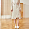 欧芮儿杏仁白半身裙女春季新款气质复古显瘦不规则开叉牛仔铅笔裙 商品缩略图0