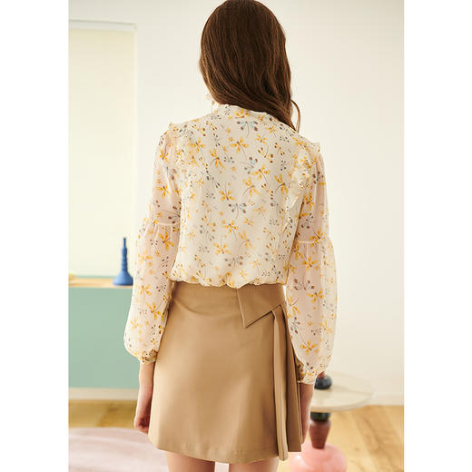 欧芮儿新款长袖雪纺衫花色系带衬衫气质时尚上衣女 商品图1