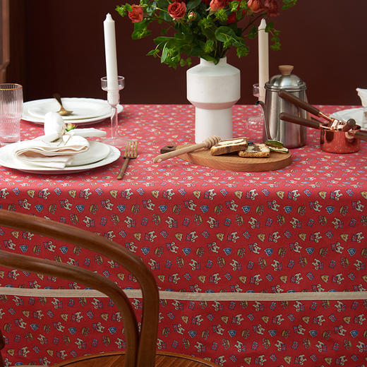 摇摆马桌布红色桌布新年主题帆布餐桌布长方形加厚英式下午茶过年茶几台布 商品图3