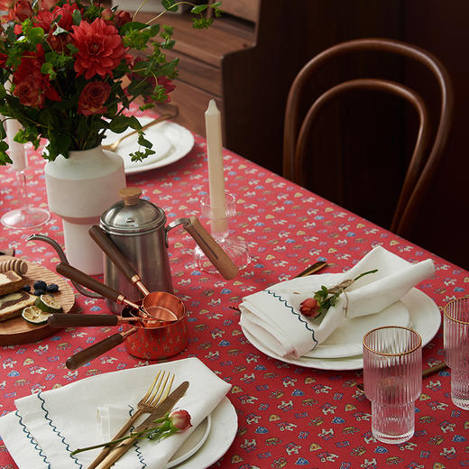 摇摆马桌布红色桌布新年主题帆布餐桌布长方形加厚英式下午茶过年茶几台布 商品图1