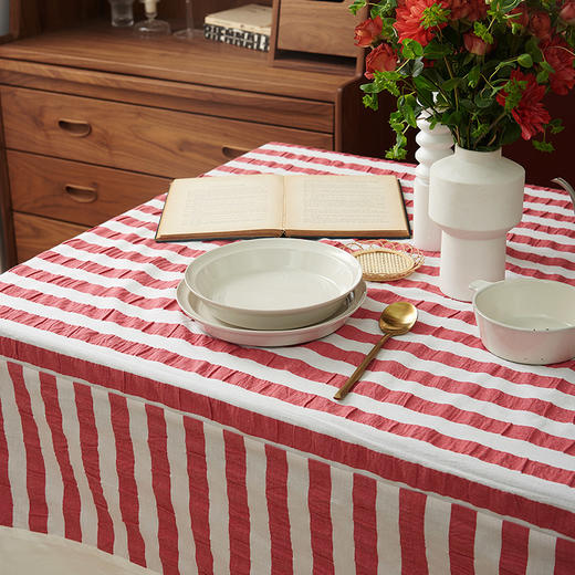 红色条纹桌布长方形餐桌布客厅布艺美式新年风北欧高档茶几台布 商品图1
