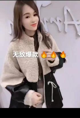 品牌:淋琢秀羊羔绒皮尤拼接上衣