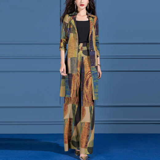 SSGS-S823新款女时尚女神范不规则印花阔腿裤两件套 商品图2