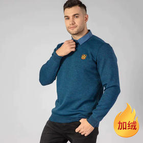 【Q】【新款】大码毛衣加绒保暖休闲加肥加大假两件打底衫大号针织衫男