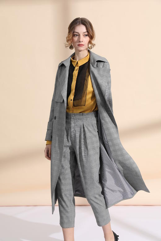 前双搭片经典风衣领风衣（附腰带） 商品图3