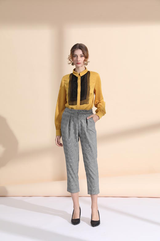 撞色欧根纱荷叶片衬衣 商品图3