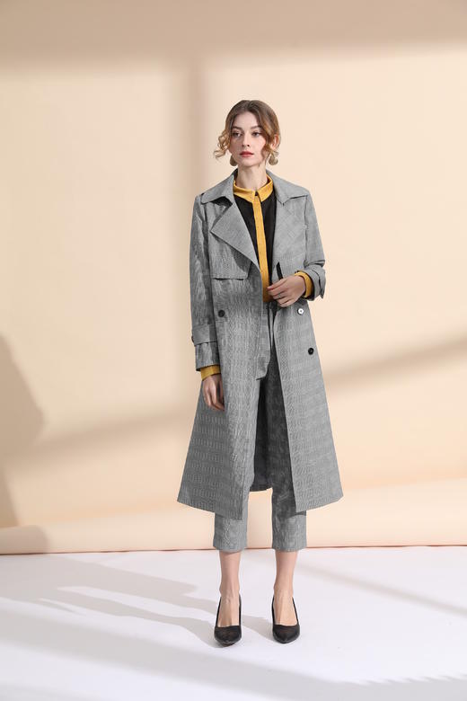 前双搭片经典风衣领风衣（附腰带） 商品图2