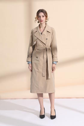 后背交叉西装领直筒风衣（附腰带）