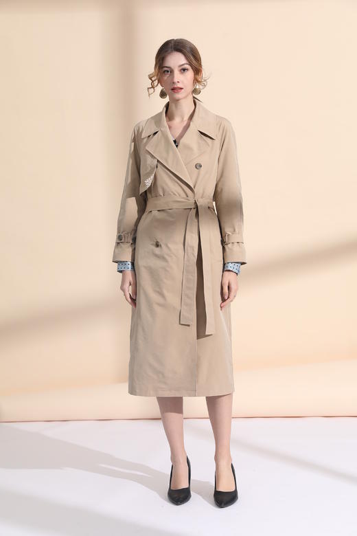 后背交叉西装领直筒风衣（附腰带） 商品图0