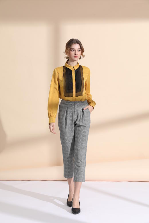 撞色欧根纱荷叶片衬衣 商品图4