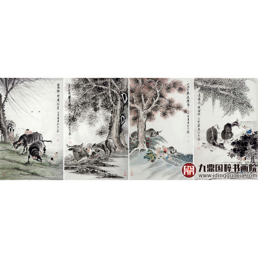吴运广《四季牧歌》60cm*100cm*4 动物四条屏作品 客厅挂画 商品图0
