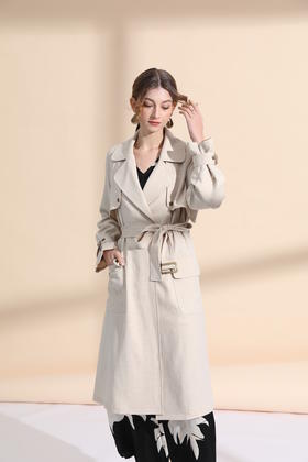 落肩袖垂坠风衣（附腰带）