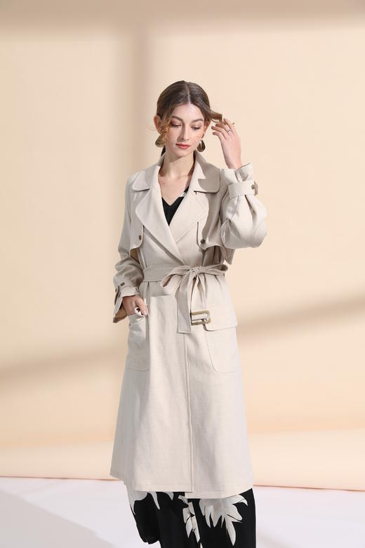 落肩袖垂坠风衣（附腰带） 商品图0