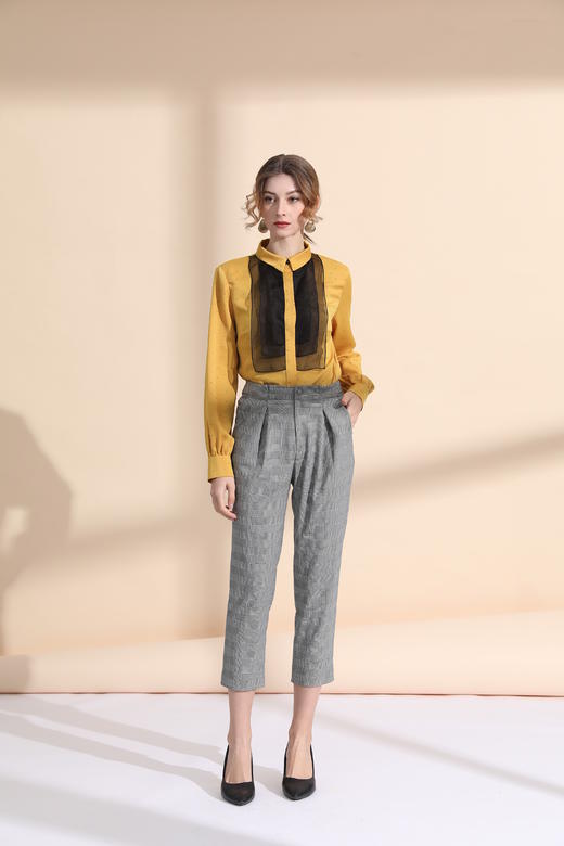 撞色欧根纱荷叶片衬衣 商品图2