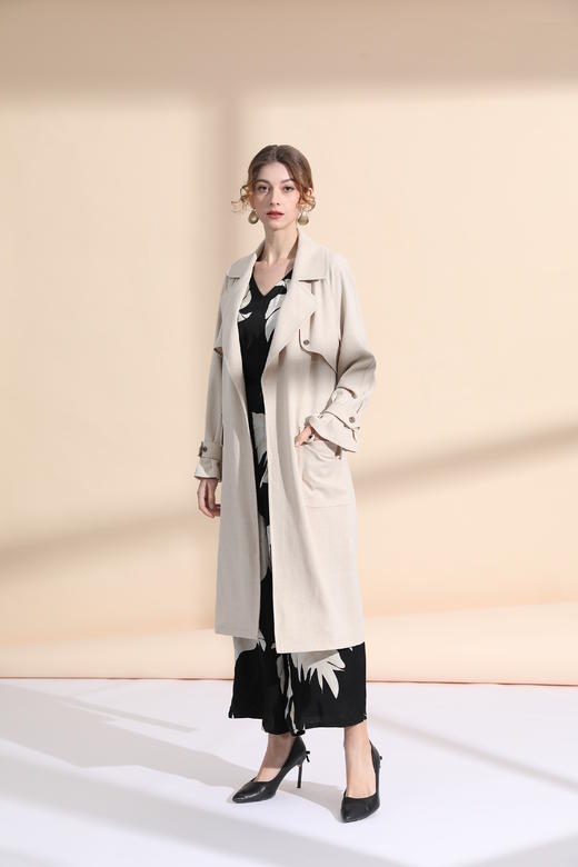 落肩袖垂坠风衣（附腰带） 商品图2