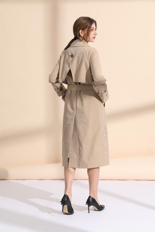 后背交叉西装领直筒风衣（附腰带） 商品图4