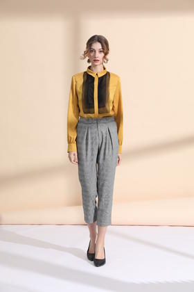 撞色欧根纱荷叶片衬衣