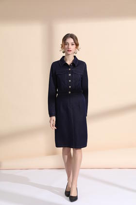 迹明线收腰连衣裙