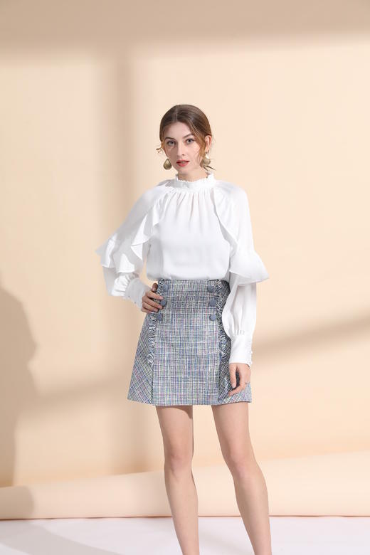 松紧小立领荷叶袖上衣 商品图4