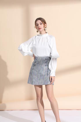 松紧小立领荷叶袖上衣