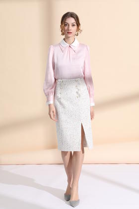 装饰扣前开衩铅笔裙